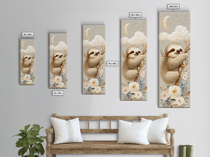Sleepy Sloth Hanging from Branch Canvas Print, Nursery Decor, Neutral Decor, Oil Painting, Nursery, Home Decor, Wall Decor, NDE-1x3-18