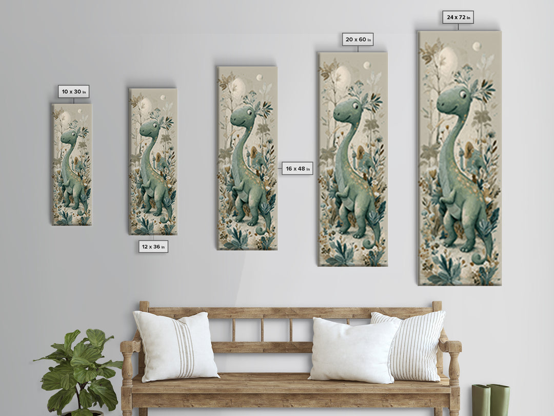 Gentle Dinosaur Family Framed Canvas Print, Nursery Decor, Nursery Wall Decor, Nursery, Nursery Name Sign, Kids Wall Art, NDE-1x3-19