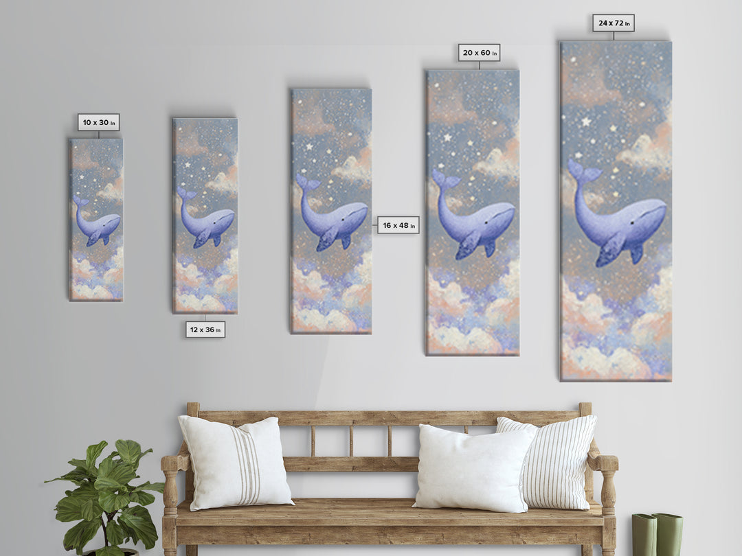 Baby Whale Swimming Through Stars Framed Canvas Print, Nursery Decor, Wall Decor, Fine Art, Nursery, Woodland Nursery Decor, NDE-1x3-20