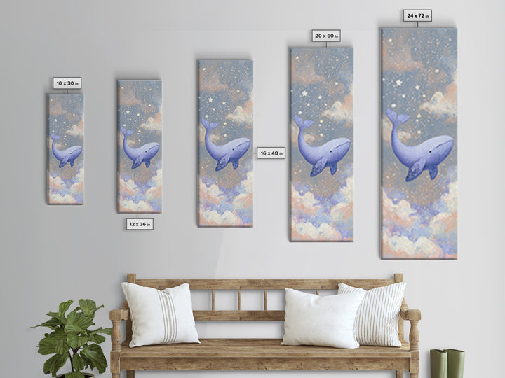 Baby Whale Swimming Through Stars Framed Canvas Print, Nursery Decor, Wall Decor, Fine Art, Nursery, Woodland Nursery Decor, NDE-1x3-20