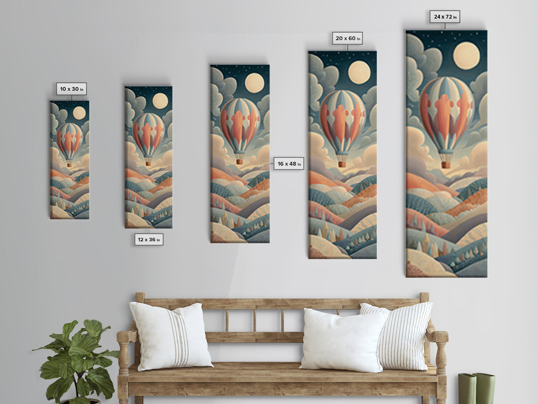 Hot Air Balloon Drifting Framed Canvas Print, Nursery Decor, Art Print, Nursery, Woodland Nursery Decor, Nursery Prints, NDE-1x3-24
