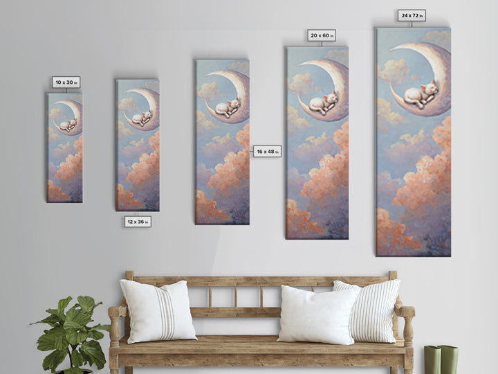 Sleeping Kitten on Crescent Moon Framed Canvas Print, Nursery Decor, Textured Painting, Fine Art, Nursery, Bedroom Decor, NDE-1x3-29