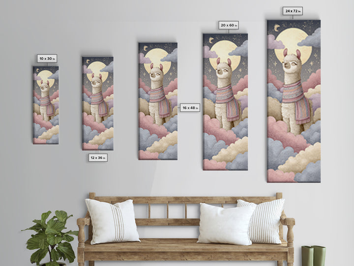 Cute Llama with Blanket Pattern Canvas Print, Nursery Decor, Playroom Decor, Nursery, Boy Nursery Decor, Gallery Decor, NDE-1x3-33