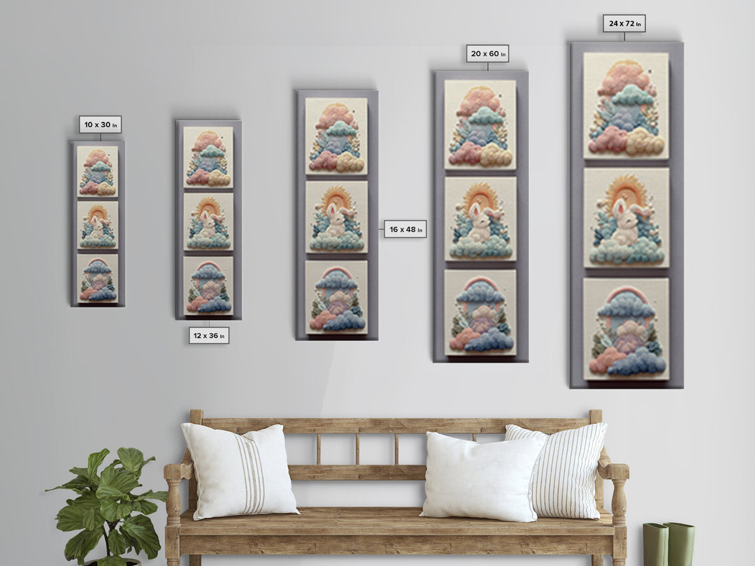 Pastel Rainbow with Soft Cloud Shapes Canvas Print, Nursery Decor, Minimalist Decor, Nursery, Wall Decals, Nursery Wall Decor, NDE-1x3-37