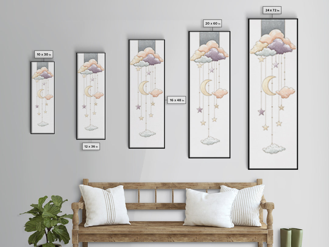 Moon Phase Mobile Canvas Print, Nursery Decor, Playroom Decor, Nursery, Boy Nursery Decor, Gallery Decor, Neutral Decor, NDE-1x3-39