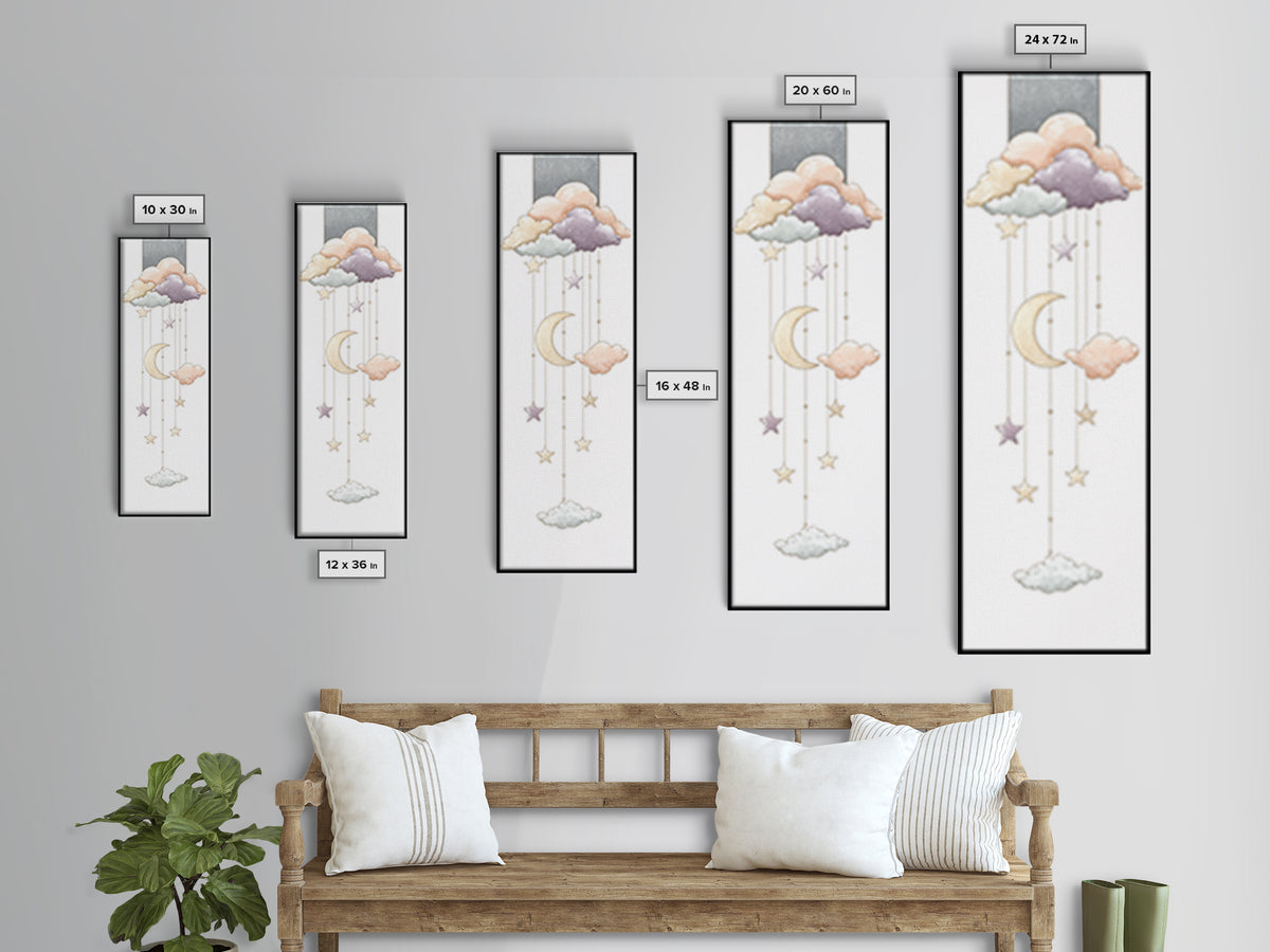 Moon Phase Mobile Canvas Print, Nursery Decor, Playroom Decor, Nursery, Boy Nursery Decor, Gallery Decor, Neutral Decor, NDE-1x3-39