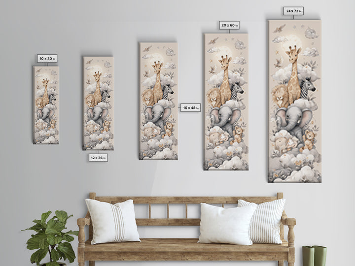 Cute Safari Animals Canvas Print, Nursery Decor, Nursery Wall Decor, Fine Art, Nursery, Nursery Name Sign, Kids Wall Art, NDE-1x3-40