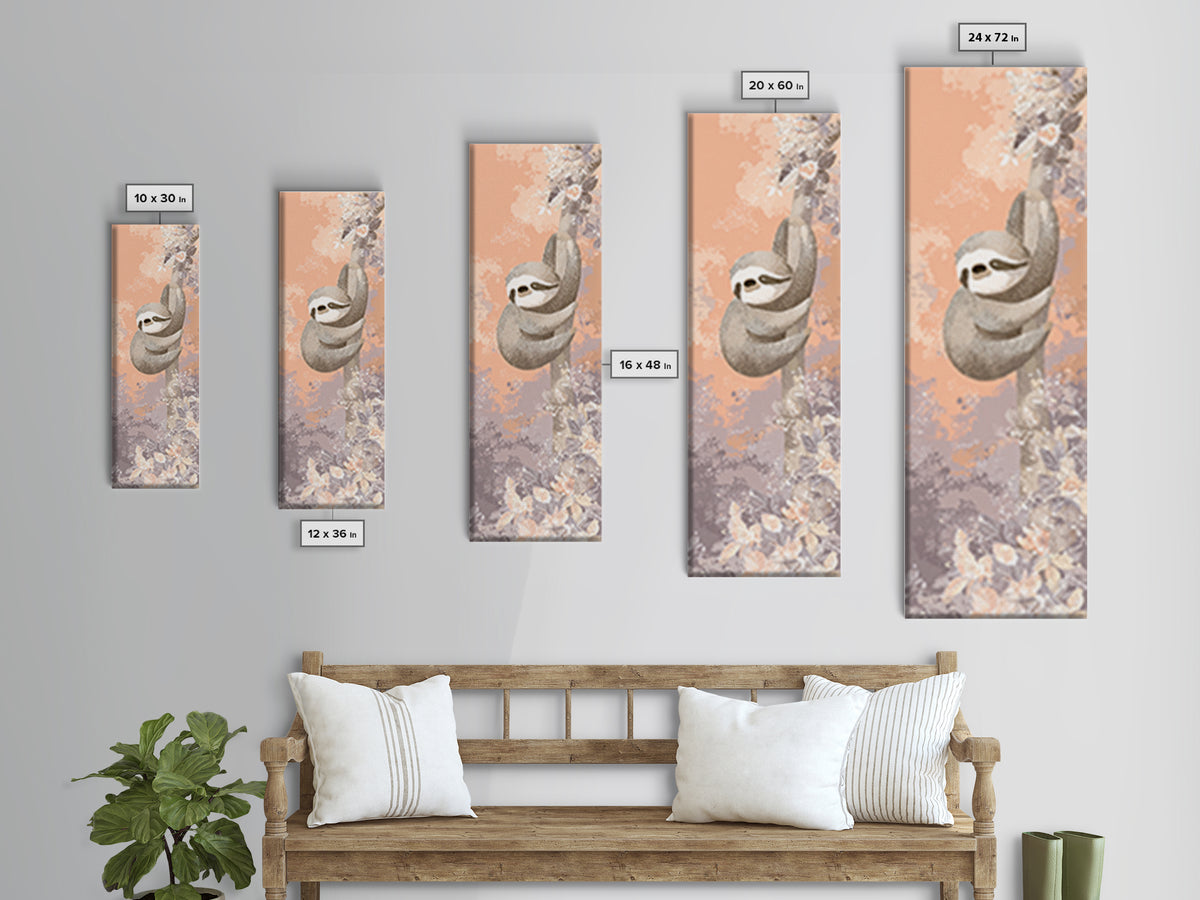 Sleepy Sloth Hanging from Branch Canvas Print, Nursery Decor, Neutral Decor, Oil Painting, Nursery, Home Decor, Wall Decor, NDE-1x3-42