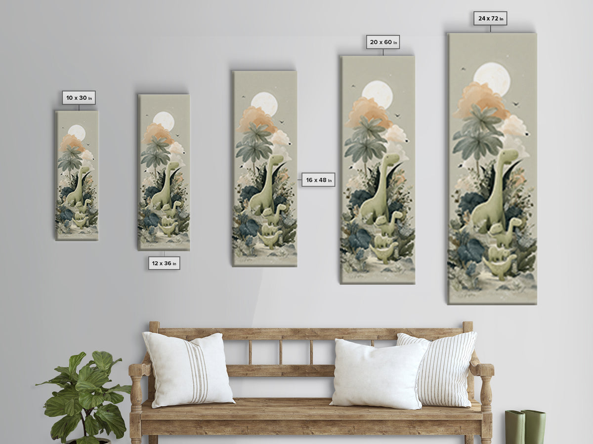 Gentle Dinosaur Family Canvas Print, Nursery Decor, Floral Wall Art, Fine Art, Nursery, Gallery Decor, Neutral Decor, NDE-1x3-43