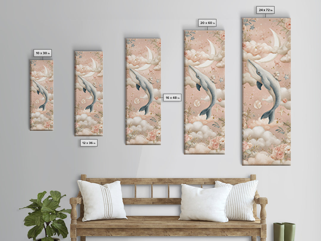 Baby Whale Swimming Through Stars Canvas Print, Nursery Decor, Framed Wall Art, Fine Art, Nursery, Safari Nursery Decor, NDE-1x3-44