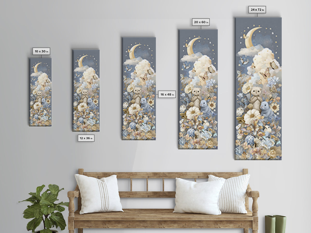 Pastel Butterfly and Wildflower Pattern Framed Canvas Print, Nursery Decor, Wall Decal, Watercolor Art, Nursery, Wall Light, NDE-1x3-52