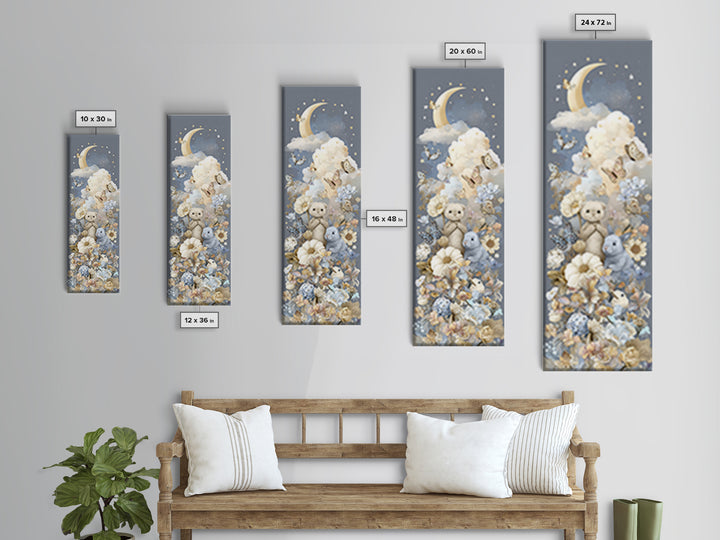 Pastel Butterfly and Wildflower Pattern Framed Canvas Print, Nursery Decor, Wall Decal, Watercolor Art, Nursery, Wall Light, NDE-1x3-52