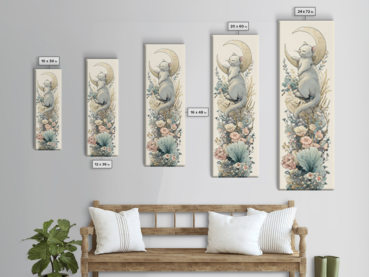 Sleeping Kitten on Crescent Moon Framed Canvas Print, Nursery Decor, Textured Painting, Fine Art, Nursery, Bedroom Decor, NDE-1x3-53