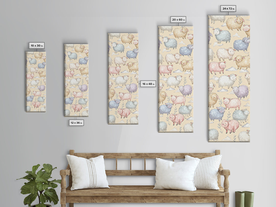 Farm Animals in Soft Watercolor Style Framed Canvas Print, Nursery Decor, Nursery Wall Decal, Oil Painting, Nursery, NDE-1x3-54