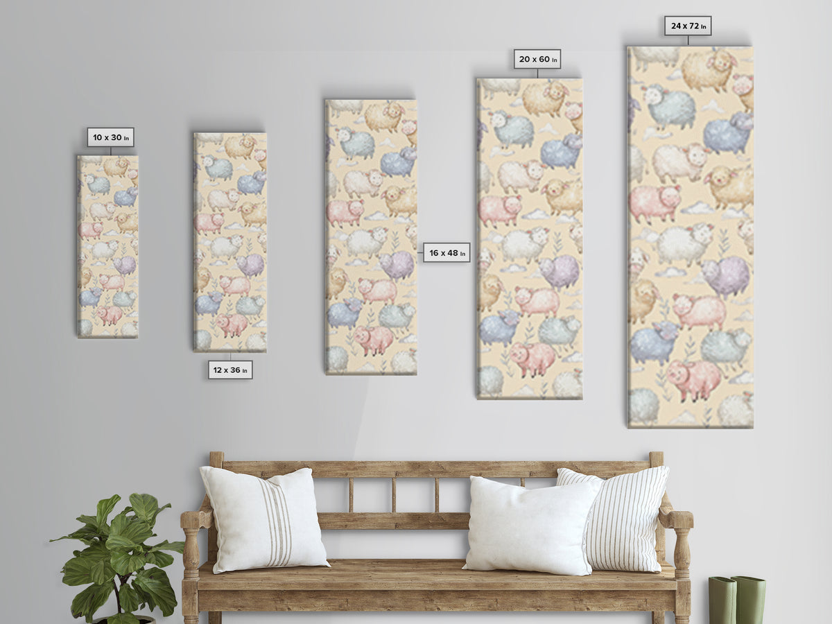 Farm Animals in Soft Watercolor Style Framed Canvas Print, Nursery Decor, Nursery Wall Decal, Oil Painting, Nursery, NDE-1x3-54