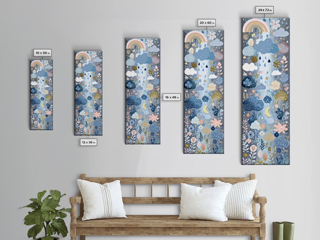 Cloud Rainbow and Raindrop Composition Canvas Print, Nursery Decor, Nursery Prints, Fine Art, Nursery, Nursery Wall Decal, NDE-1x3-56