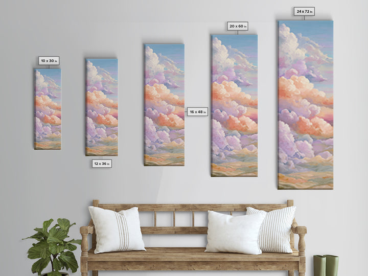 Pastel Rainbow with Soft Cloud Shapes Framed Canvas Print, Nursery Decor, Abstract Art, Nursery, Nursery Prints, NDE-1x3-61