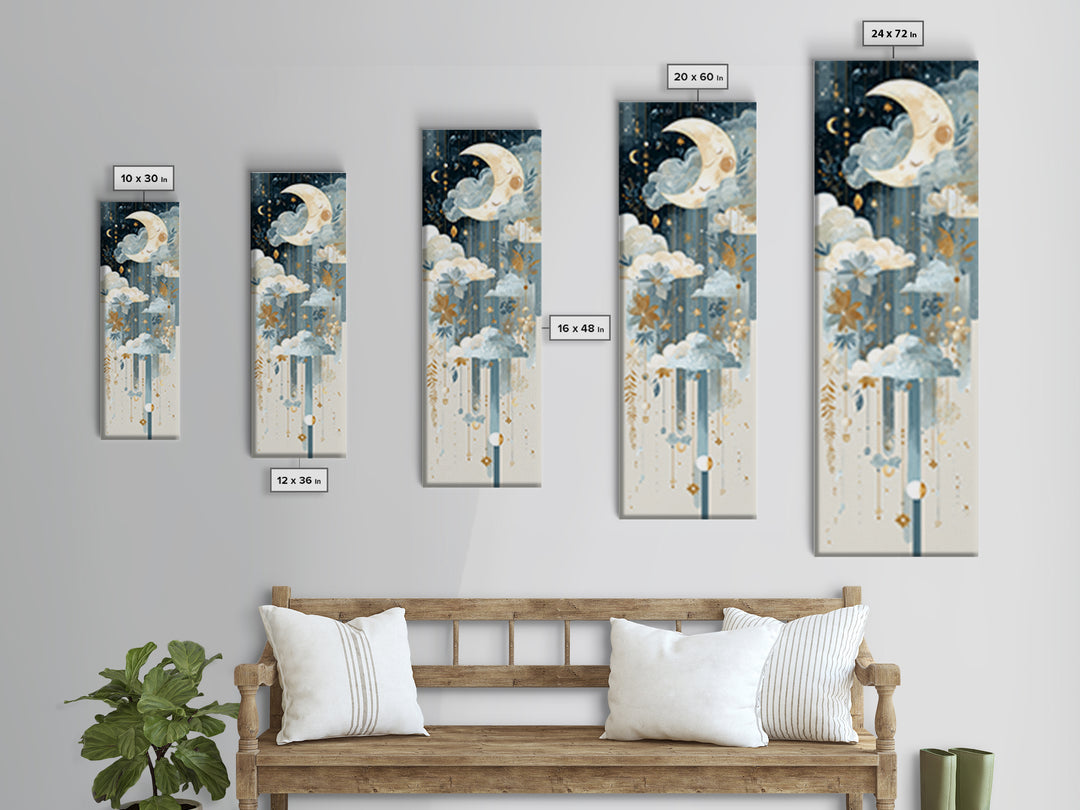 Moon Phase Mobile Canvas Print, Nursery Decor, Nursery Wall Decal, Oil Painting, Nursery, Minimalist Decor, Contemporary Art, NDE-1x3-63