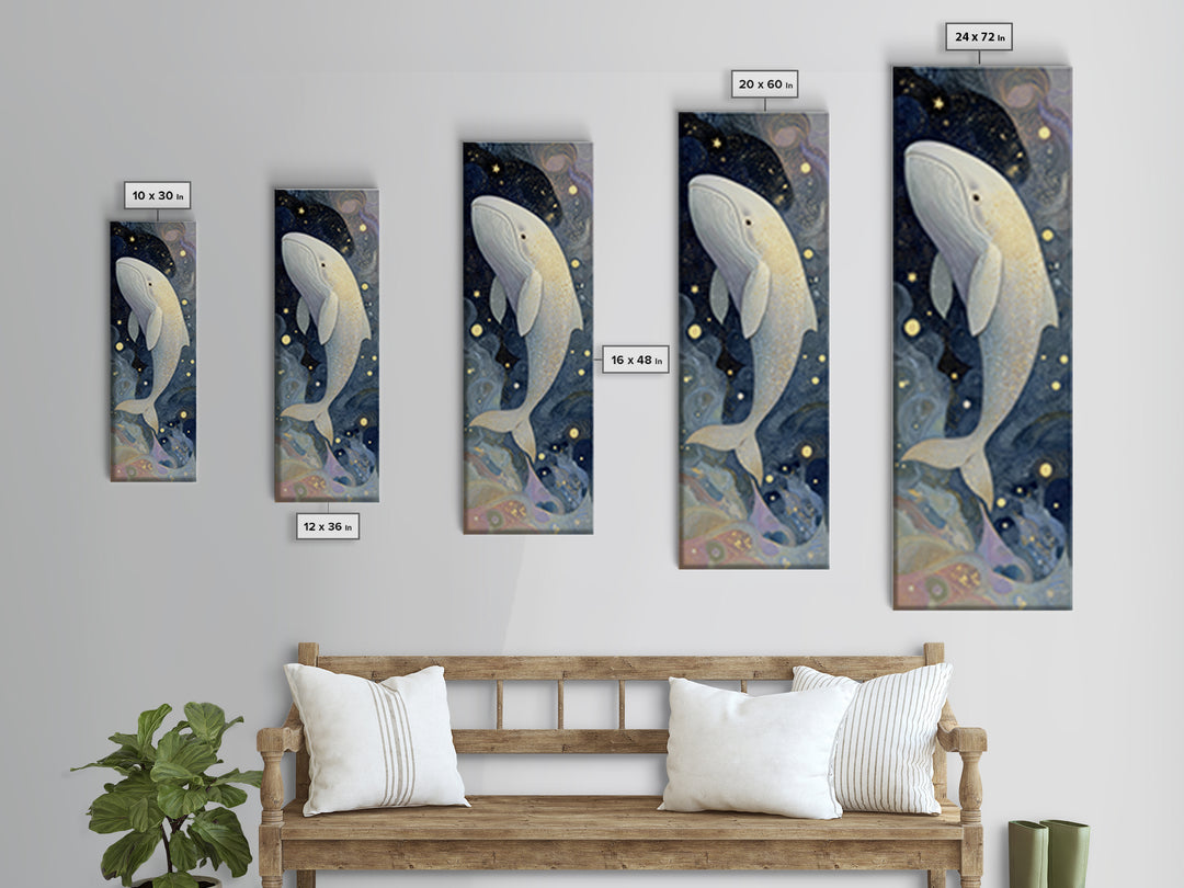 Baby Whale Swimming Through Stars Canvas Print, Nursery Decor, Botanical Wall Art, Nursery, Neutral Decor, Modern Decor, NDE-1x3-68