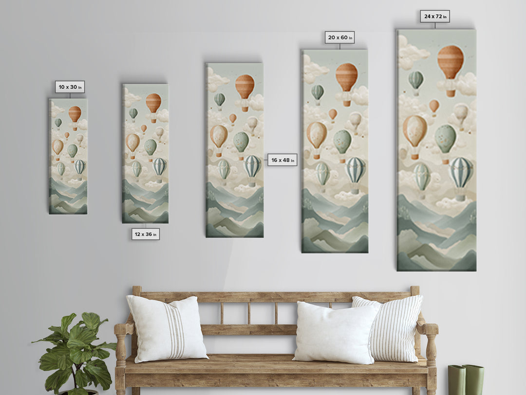 Hot Air Balloon Drifting Canvas Print, Nursery Decor, Safari Nursery Decor, Fine Art, Nursery, Modern Decor, Fine Art Print, NDE-1x3-72