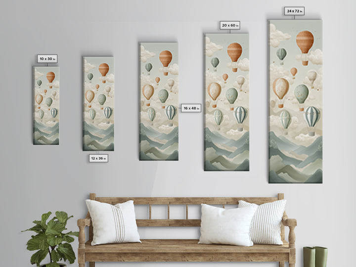 Hot Air Balloon Drifting Canvas Print, Nursery Decor, Safari Nursery Decor, Fine Art, Nursery, Modern Decor, Fine Art Print, NDE-1x3-72