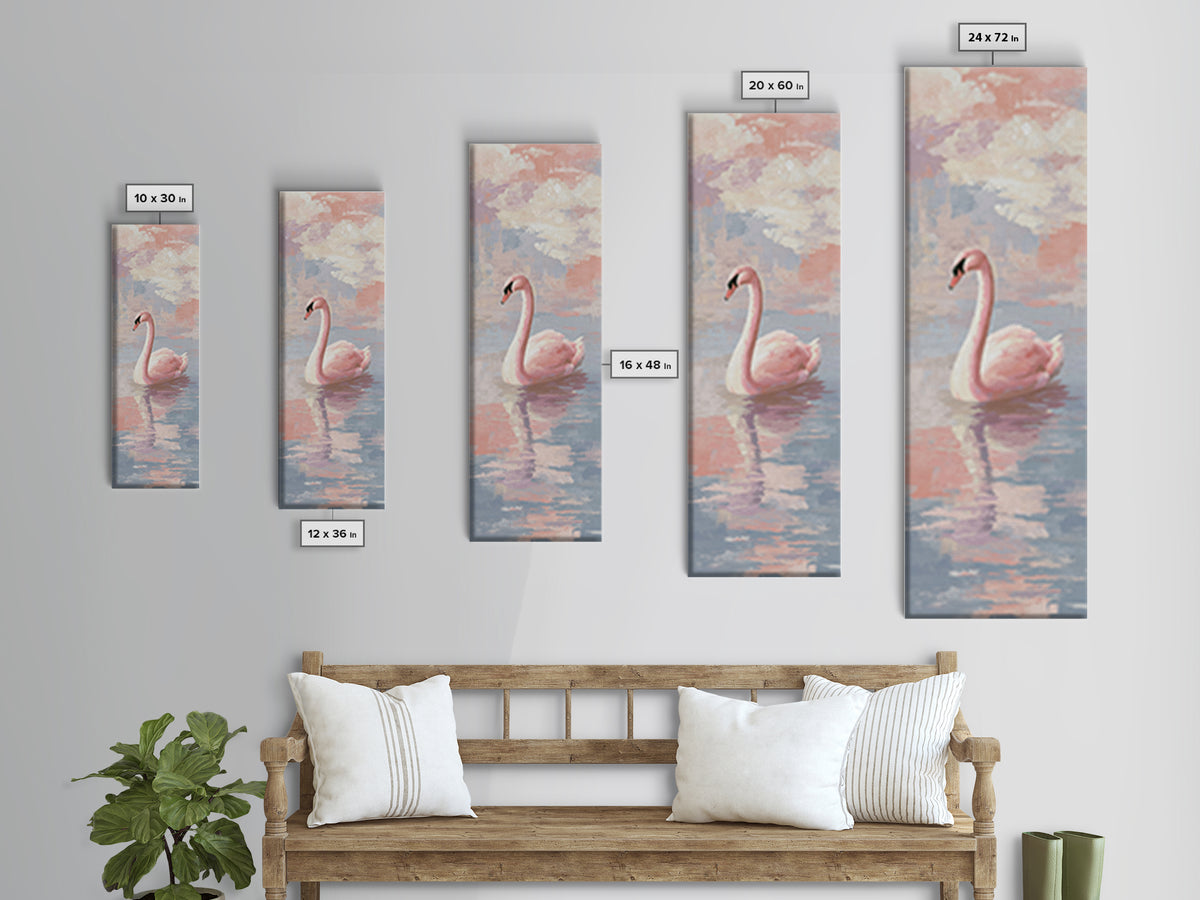 Pink Swan on Calm Pond Canvas Print, Nursery Decor, Nursery Wall Decor, Fine Art, Nursery, Nursery Name Sign, Kids Wall Art, NDE-1x3-73