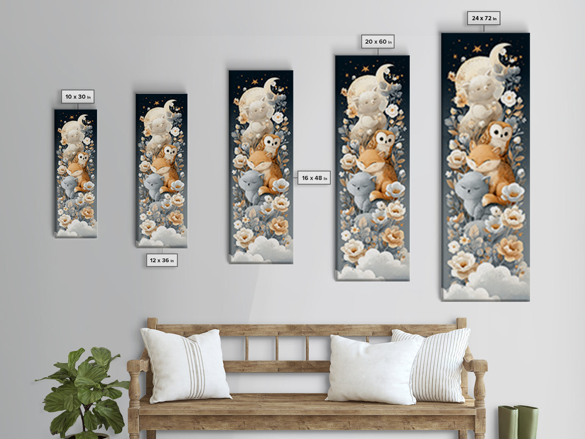 Fox and Owl Friends Framed Canvas Print, Nursery Decor, Fine Art Print, Fine Art, Nursery, Printable Wall Art, Nursery Wall Art, NDE-1x3-74