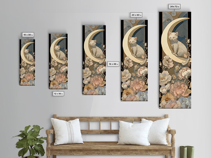 Sleeping Kitten on Crescent Moon Canvas Print, Nursery Decor, Wall Decor, Nursery, Woodland Nursery Decor, Nursery Prints, NDE-1x3-77