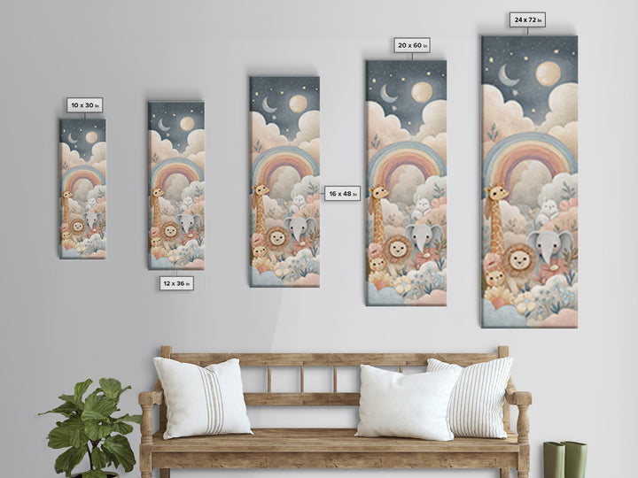 Cloud Rainbow and Raindrop Composition Framed Canvas Print, Nursery Decor, Contemporary Art, Fine Art, Nursery, Wall Decals, NDE-1x3-8