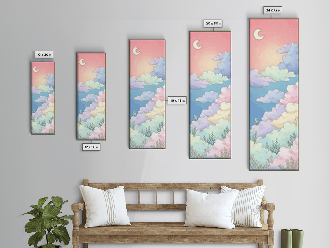 Pastel Rainbow with Soft Cloud Shapes Canvas Print, Nursery Decor, Wall Decal, Abstract Art, Nursery, Wall Light, NDE-1x3-85