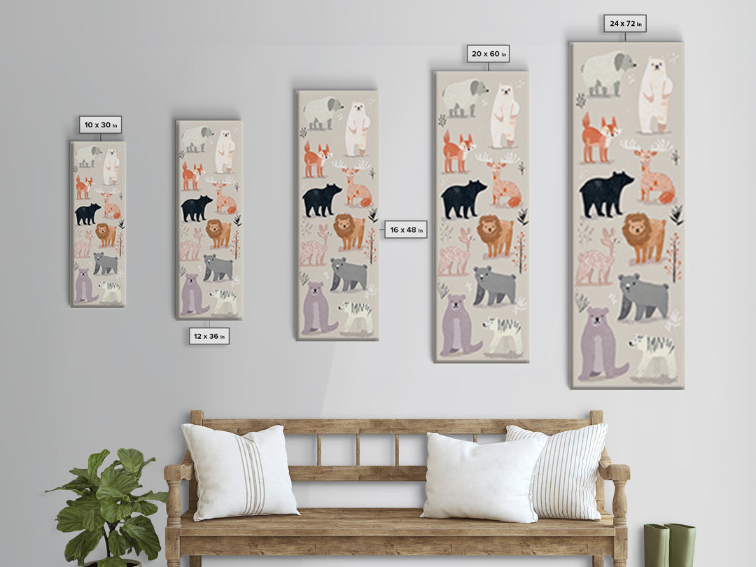 Woodland Animal Parade Canvas Print, Nursery Decor, Contemporary Art, Fine Art, Nursery, Wall Decals, Nursery Wall Decor, NDE-1x3-86