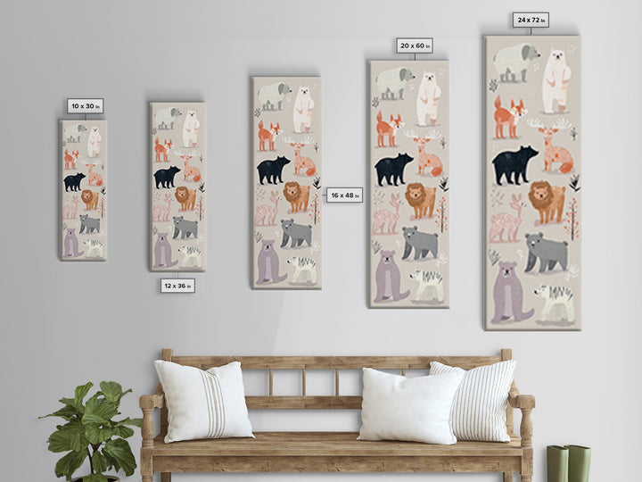 Woodland Animal Parade Canvas Print, Nursery Decor, Contemporary Art, Fine Art, Nursery, Wall Decals, Nursery Wall Decor, NDE-1x3-86