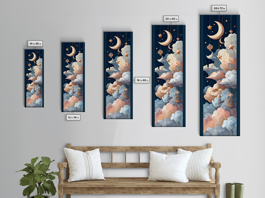 Moon Phase Mobile Framed Canvas Print, Nursery Decor, Statement Artwork, Fine Art, Nursery, Nursery Wall Art, NDE-1x3-87