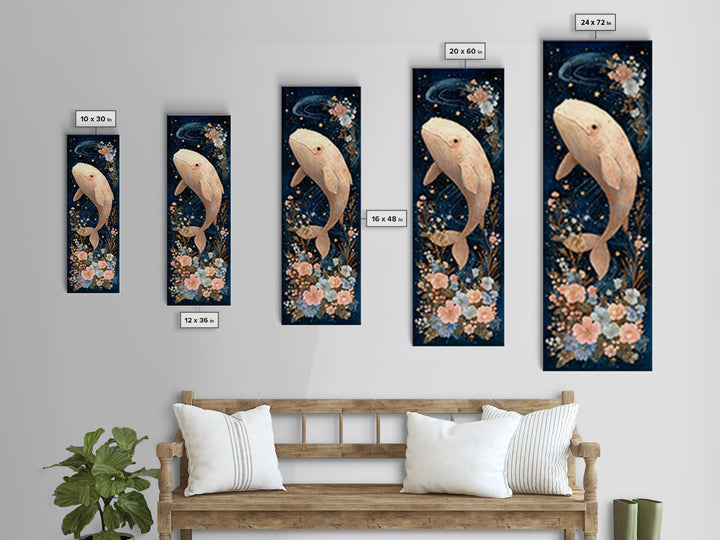 Baby Whale Swimming Through Stars Framed Canvas Print, Nursery Decor, Nursery Name Sign, Fine Art, Nursery, Luxury Decor, NDE-1x3-92