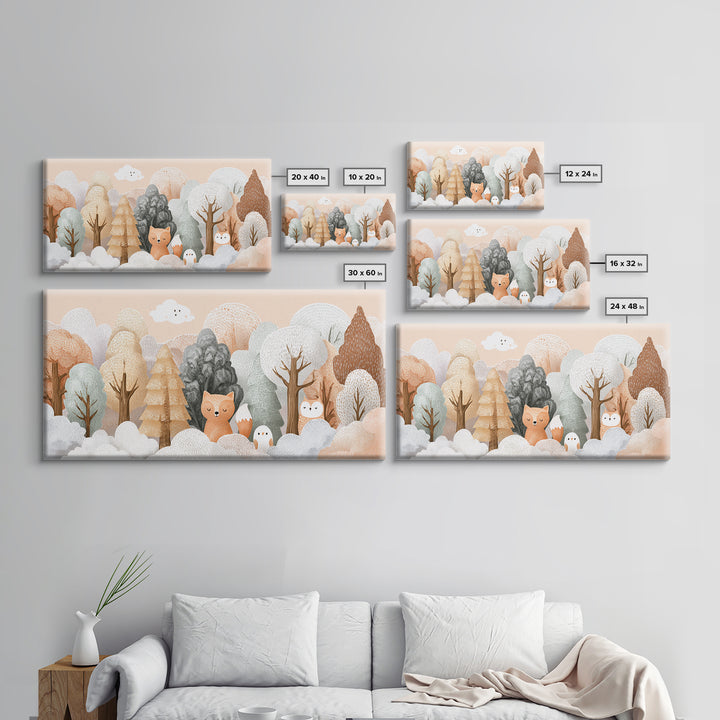 Fox and Owl Friends Framed Canvas Print, Nursery Decor, Contemporary Art, Fine Art, Nursery, Wall Decals, Nursery Wall Decor, NDE-2x1-10