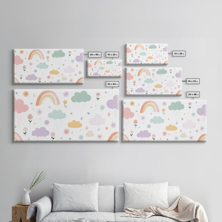 Cloud Rainbow and Raindrop Composition Framed Canvas Print, Nursery Decor, Fine Art Print, Fine Art, Nursery, NDE-2x1-16