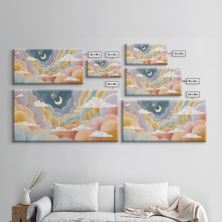 Pastel Rainbow with Soft Cloud Shapes Canvas Print, Nursery Decor, Nursery Wall Art, Fine Art, Nursery, Botanical Wall Art, NDE-2x1-21