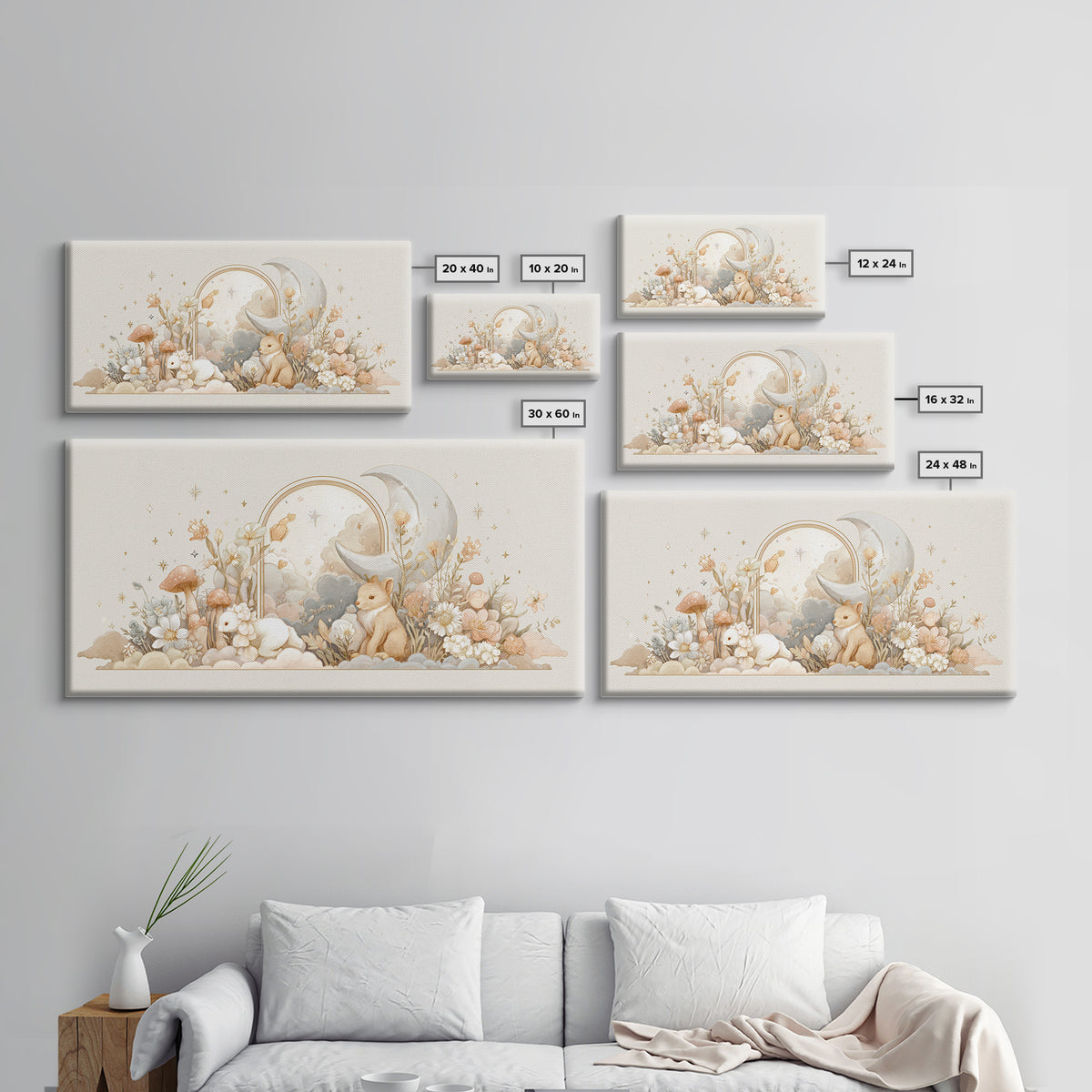 Soft Floral Initial Frame Without Letters Framed Canvas Print, Nursery Decor, Minimalist Decor, Oil Painting, Nursery, NDE-2x1-30