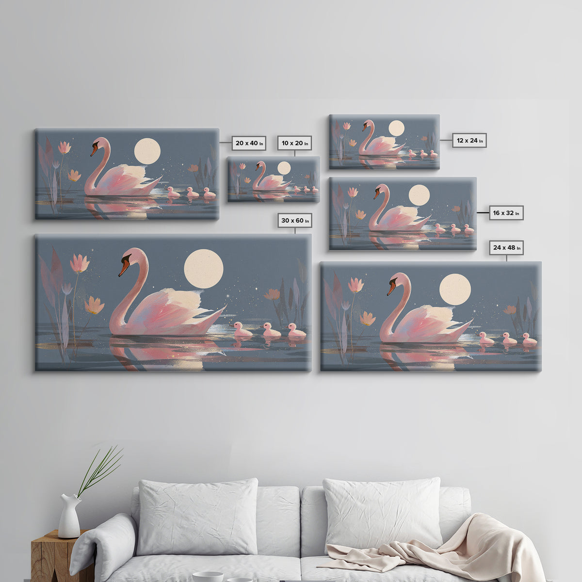 Pink Swan on Calm Pond Framed Canvas Print, Nursery Decor, Printable Wall Art, Nursery, Nursery Prints, Playroom Decor, NDE-2x1-33