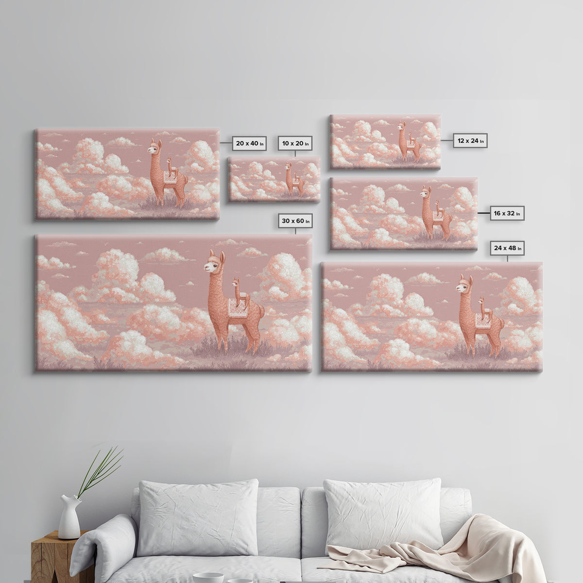 Cute Llama with Blanket Pattern Canvas Print, Nursery Decor, Nursery, Floral Wall Art, Botanical Wall Art, Floral Wallpaper, NDE-2x1-41