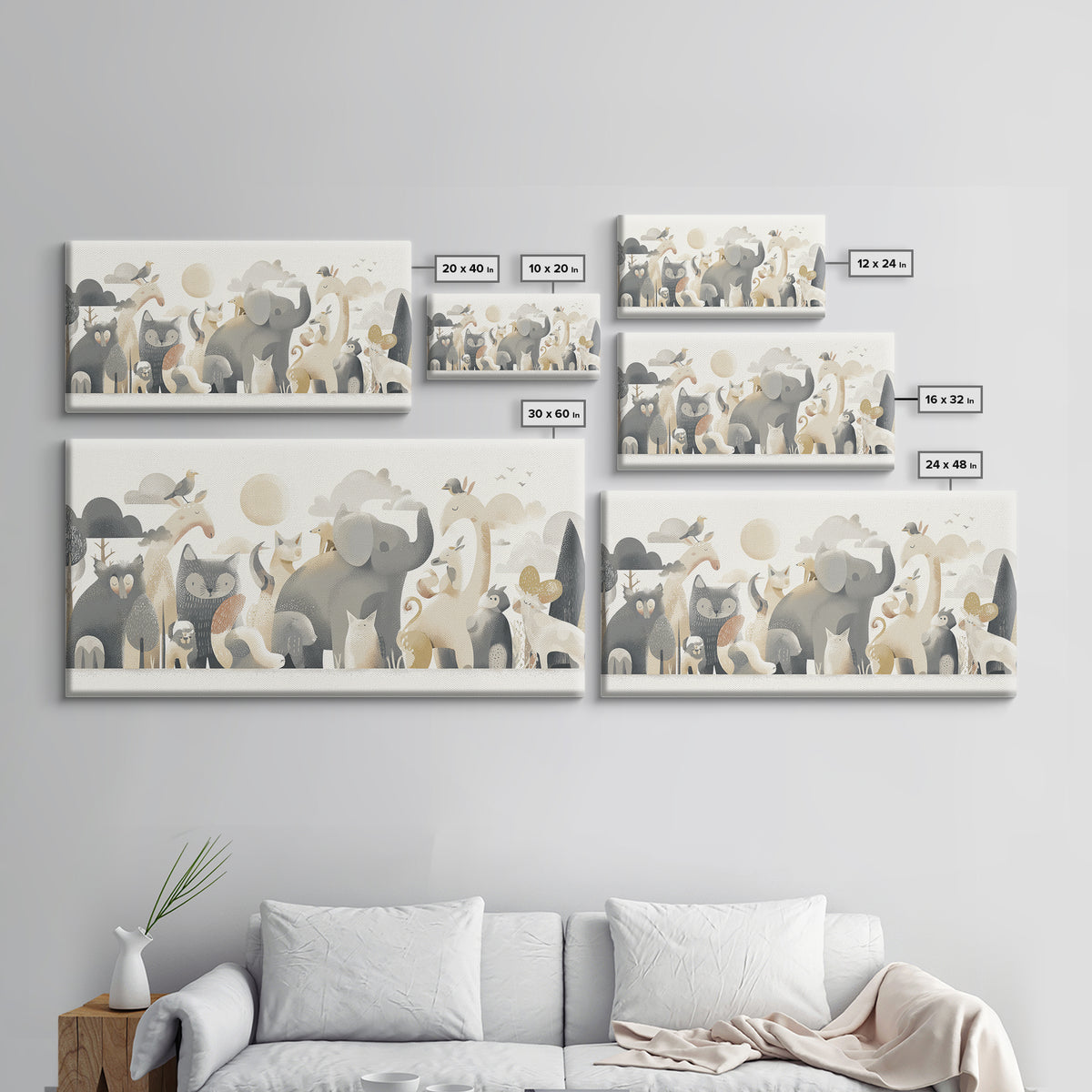 Woodland Animal Parade Framed Canvas Print, Nursery Decor, Wall Decor, Nursery, Woodland Nursery Decor, Nursery Prints, NDE-2x1-46