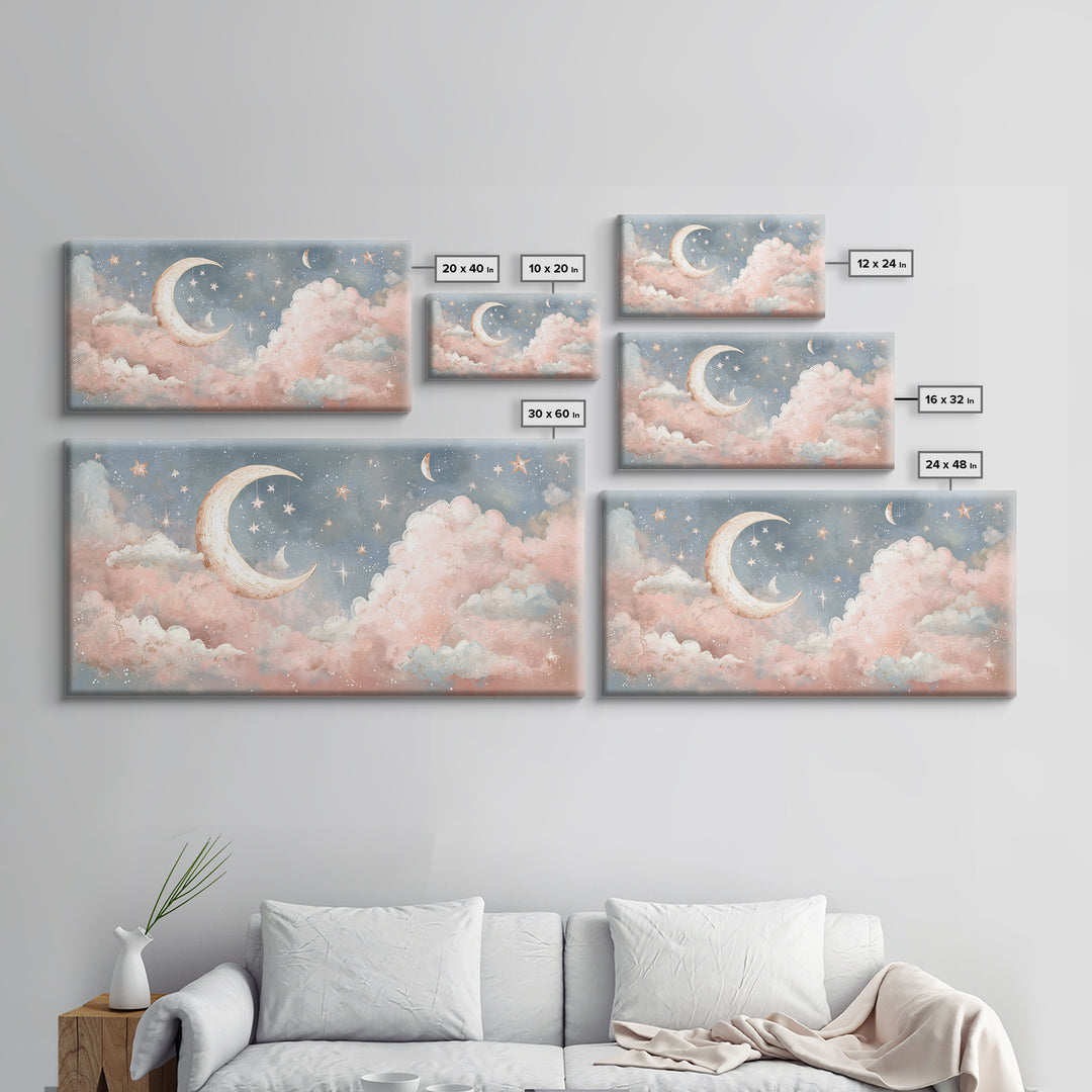 Moon Phase Mobile Canvas Print, Nursery Decor, Wall, Oil Painting, Nursery, Nursery Wall Decals, Woodland Nursery, NDE-2x1-47