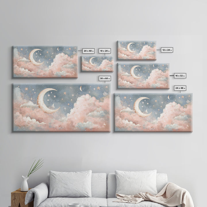 Moon Phase Mobile Canvas Print, Nursery Decor, Wall, Oil Painting, Nursery, Nursery Wall Decals, Woodland Nursery, NDE-2x1-47