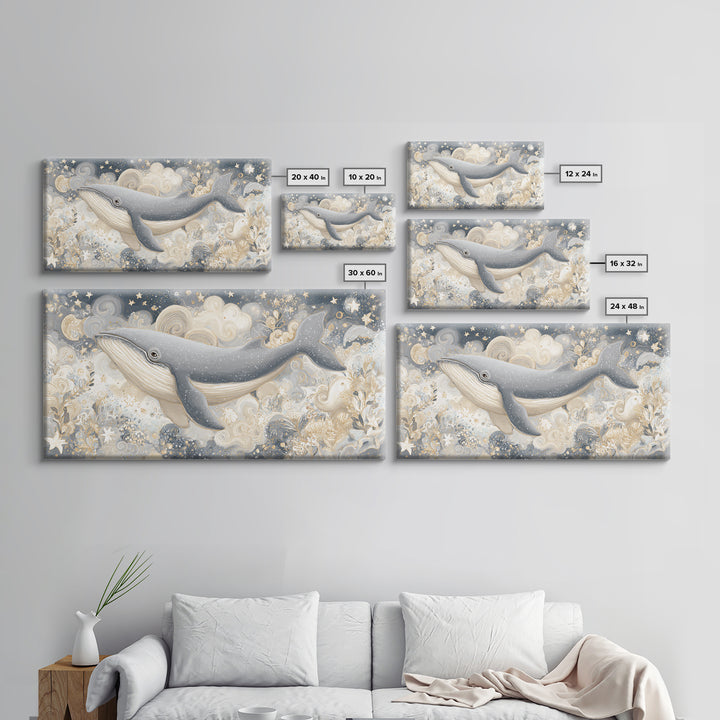 Baby Whale Swimming Through Stars Canvas Print, Nursery Decor, Canvas, Fine Art, Nursery, Playroom Decor, Floral Wall Art, NDE-2x1-52