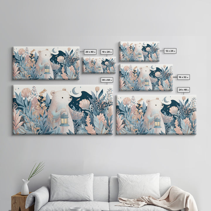 Storybook Bear with Little Lantern Canvas Print, Nursery Decor, Wall, Oil Painting, Nursery, Nursery Wall Decals, NDE-2x1-53