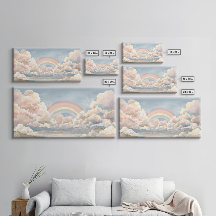 Pastel Rainbow with Soft Cloud Shapes Canvas Print, Nursery Decor, Floral Wall Art, Abstract Art, Nursery, Gallery Decor, NDE-2x1-69