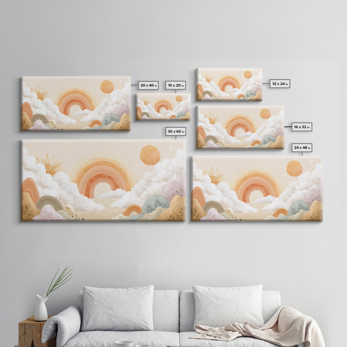 Neutral Boho Sun and Arch Shapes Framed Canvas Print, Nursery Decor, Canvas, Abstract Art, Nursery, Playroom Decor, NDE-2x1-7