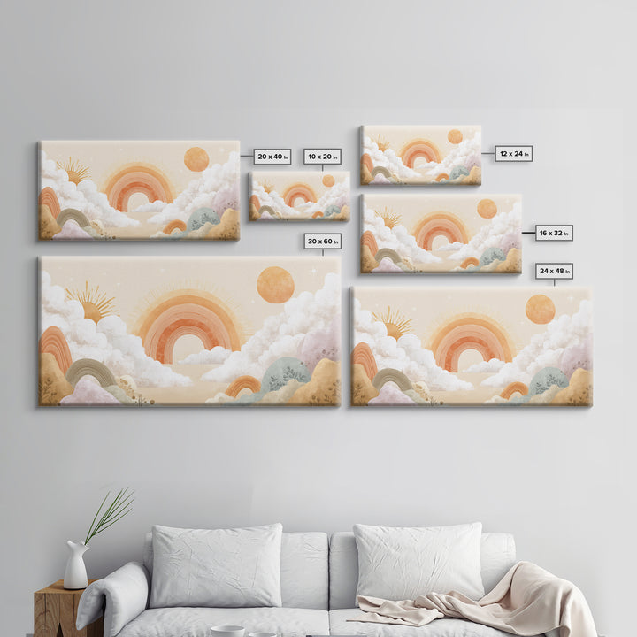 Neutral Boho Sun and Arch Shapes Framed Canvas Print, Nursery Decor, Canvas, Abstract Art, Nursery, Playroom Decor, NDE-2x1-7