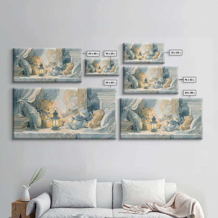 Storybook Bear with Little Lantern Canvas Print, Nursery Decor, Wall, Oil Painting, Nursery, Nursery Wall Decals, NDE-2x1-77