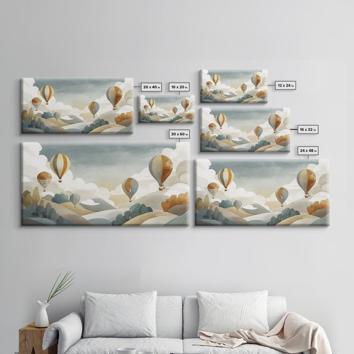 Hot Air Balloon Drifting Framed Canvas Print, Nursery Decor, Playroom Decor, Nursery, Boy Nursery Decor, Gallery Decor, NDE-2x1-80